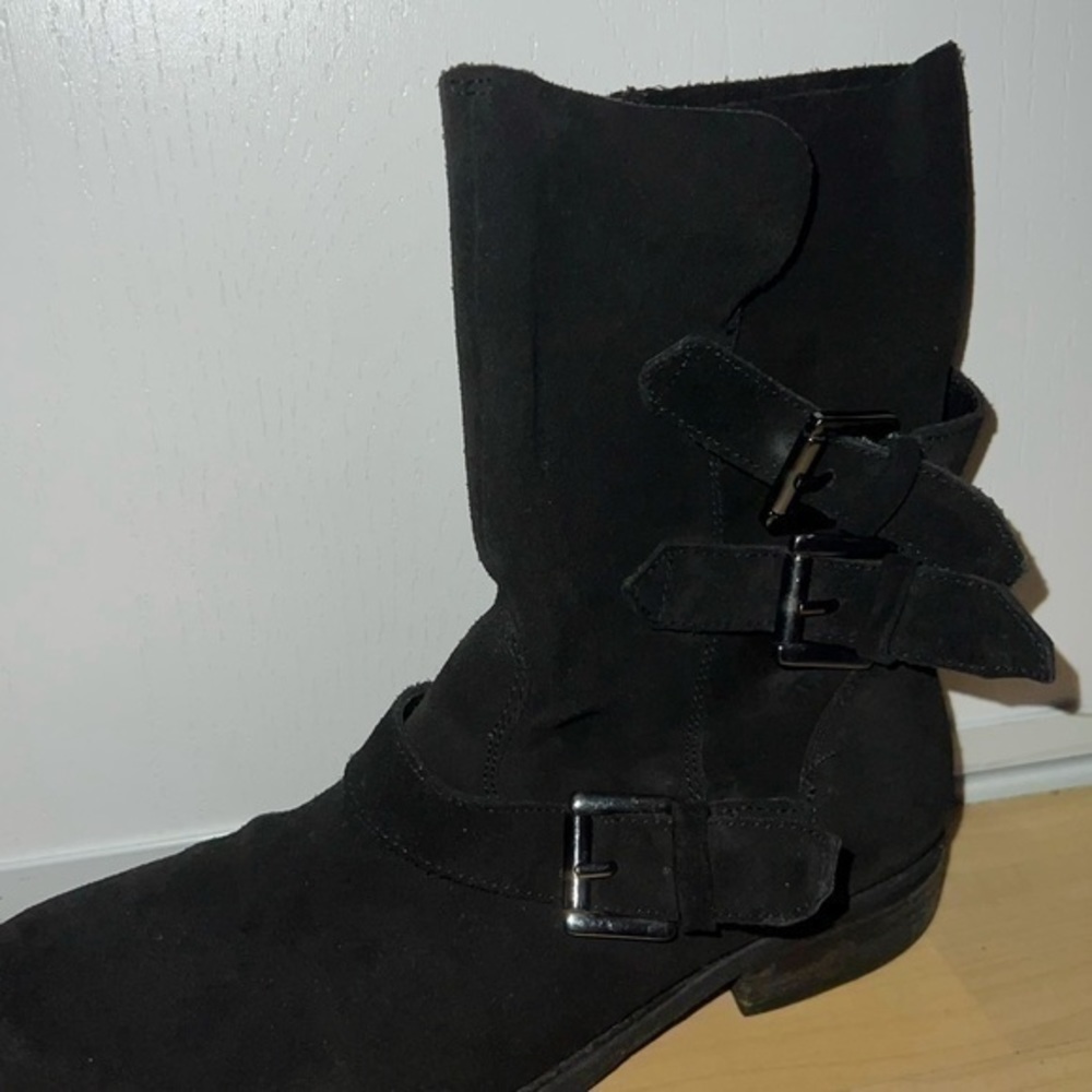 Steve Madden Altta moto bootie ankle boots black suede size 5.5 gently preloved - Picture 8 of 13